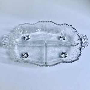 Vintage Cambridge Glass Co. "Rose Point" Etched Clear Glass Divided Dish